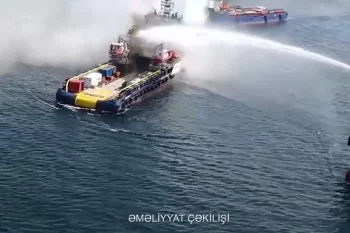 FHN: Xəzərdə gəmidə yanğının söndürülməsi tədbirləri davam edir, heyət üzvləri təxliyə olunub