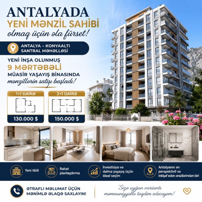 Antalyada sənədləri tam qaydasında olan hazır mənzillərə sahib olun!